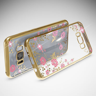 NALIA Handyhülle kompatibel mit Samsung Galaxy S8 Plus, Durchsichtiges Slim Silikon Case Blumen-Muster Metall-Optik, Dünne Schutzhülle Glitzer-Steine Bling Cover Etui Handy-Tasche Hülle Gold NALIA Transparente Hülle