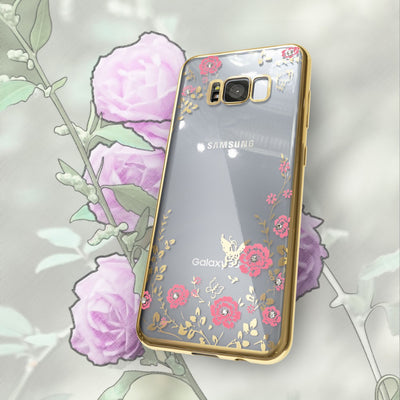 NALIA Handyhülle kompatibel mit Samsung Galaxy S8 Plus, Durchsichtiges Slim Silikon Case Blumen-Muster Metall-Optik, Dünne Schutzhülle Glitzer-Steine Bling Cover Etui Handy-Tasche Hülle Gold NALIA Transparente Hülle
