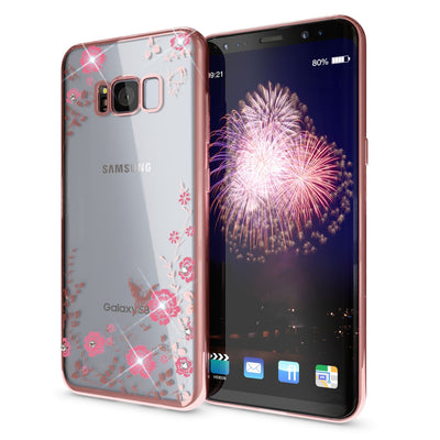 NALIA Handyhülle kompatibel mit Samsung Galaxy S8 Plus, Durchsichtiges Slim Silikon Case Blumen-Muster Metall-Optik, Dünne Schutzhülle Glitzer-Steine Bling Cover Etui Handy-Tasche Hülle Gold NALIA Transparente Hülle