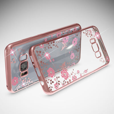 NALIA Handyhülle kompatibel mit Samsung Galaxy S8 Plus, Durchsichtiges Slim Silikon Case Blumen-Muster Metall-Optik, Dünne Schutzhülle Glitzer-Steine Bling Cover Etui Handy-Tasche Hülle Gold NALIA Transparente Hülle