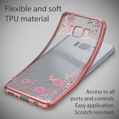 NALIA Handyhülle kompatibel mit Samsung Galaxy S8 Plus, Durchsichtiges Slim Silikon Case Blumen-Muster Metall-Optik, Dünne Schutzhülle Glitzer-Steine Bling Cover Etui Handy-Tasche Hülle Gold NALIA Transparente Hülle