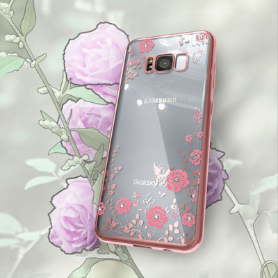 NALIA Handyhülle kompatibel mit Samsung Galaxy S8 Plus, Durchsichtiges Slim Silikon Case Blumen-Muster Metall-Optik, Dünne Schutzhülle Glitzer-Steine Bling Cover Etui Handy-Tasche Hülle Gold NALIA Transparente Hülle