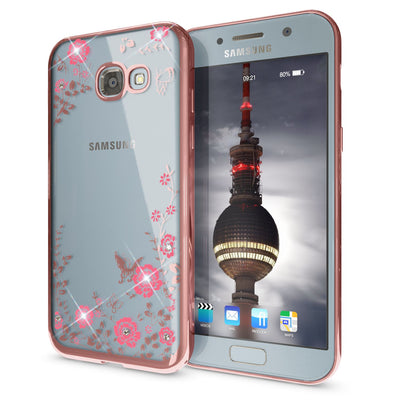 NALIA Handyhülle kompatibel mit Samsung Galaxy A5 2017, Durchsichtiges Slim Silikon Case Blumen-Muster Metall-Optik, Dünne Schutzhülle Glitzer-Steine Bling Cover Etui Handy-Tasche Hülle Gold NALIA Transparente Hülle