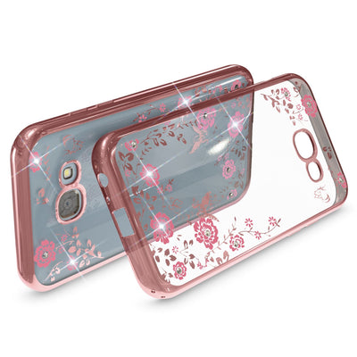 NALIA Handyhülle kompatibel mit Samsung Galaxy A5 2017, Durchsichtiges Slim Silikon Case Blumen-Muster Metall-Optik, Dünne Schutzhülle Glitzer-Steine Bling Cover Etui Handy-Tasche Hülle Gold NALIA Transparente Hülle
