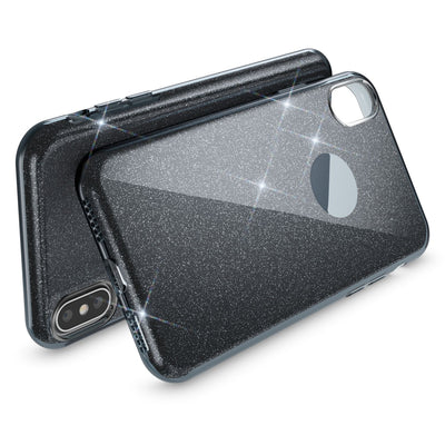NALIA Glitzerhülle für iPhone X / XS – Funkelnder Glitzer-Look & Grip – SHINEPOP (Silikon Case) – Marke aus Berlin Schwarz NALIA Protective Hülle