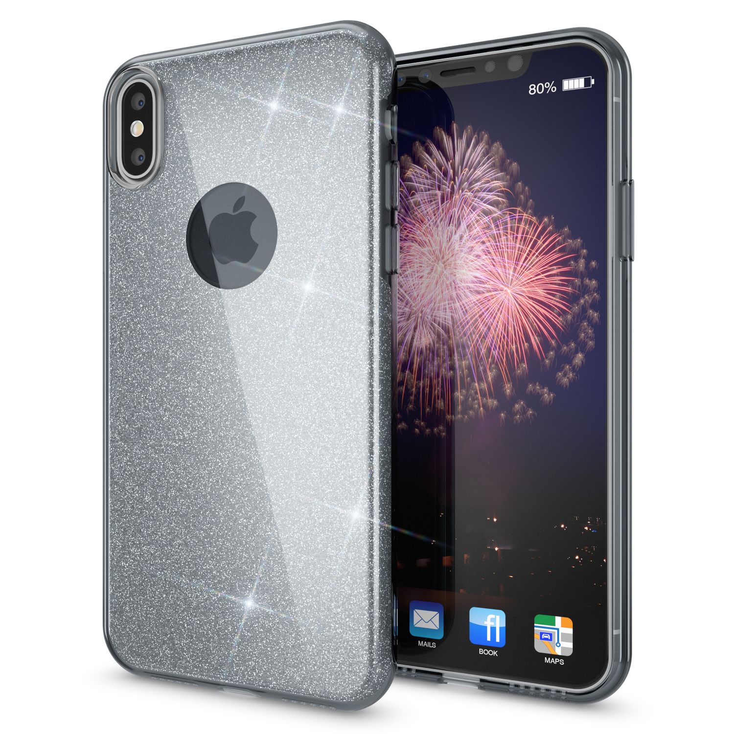 NALIA Glitzer Hülle für iPhone X XS, Slim 3in1 Handy Schutz Case Back Cover Etui Schwarz NALIA Protective Hülle