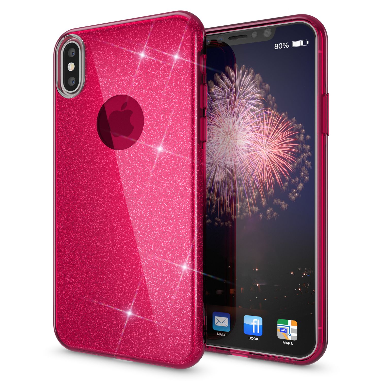 NALIA Glitzer Hülle für iPhone X XS, Slim 3in1 Handy Schutz Case Back Cover Etui Rot NALIA Protective Hülle