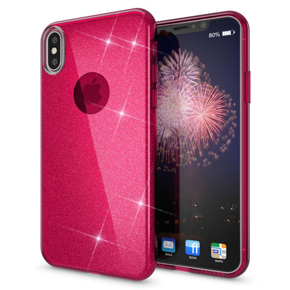 NALIA Glitzer Hülle für iPhone X XS, Slim 3in1 Handy Schutz Case Back Cover Etui Rot NALIA Protective Hülle