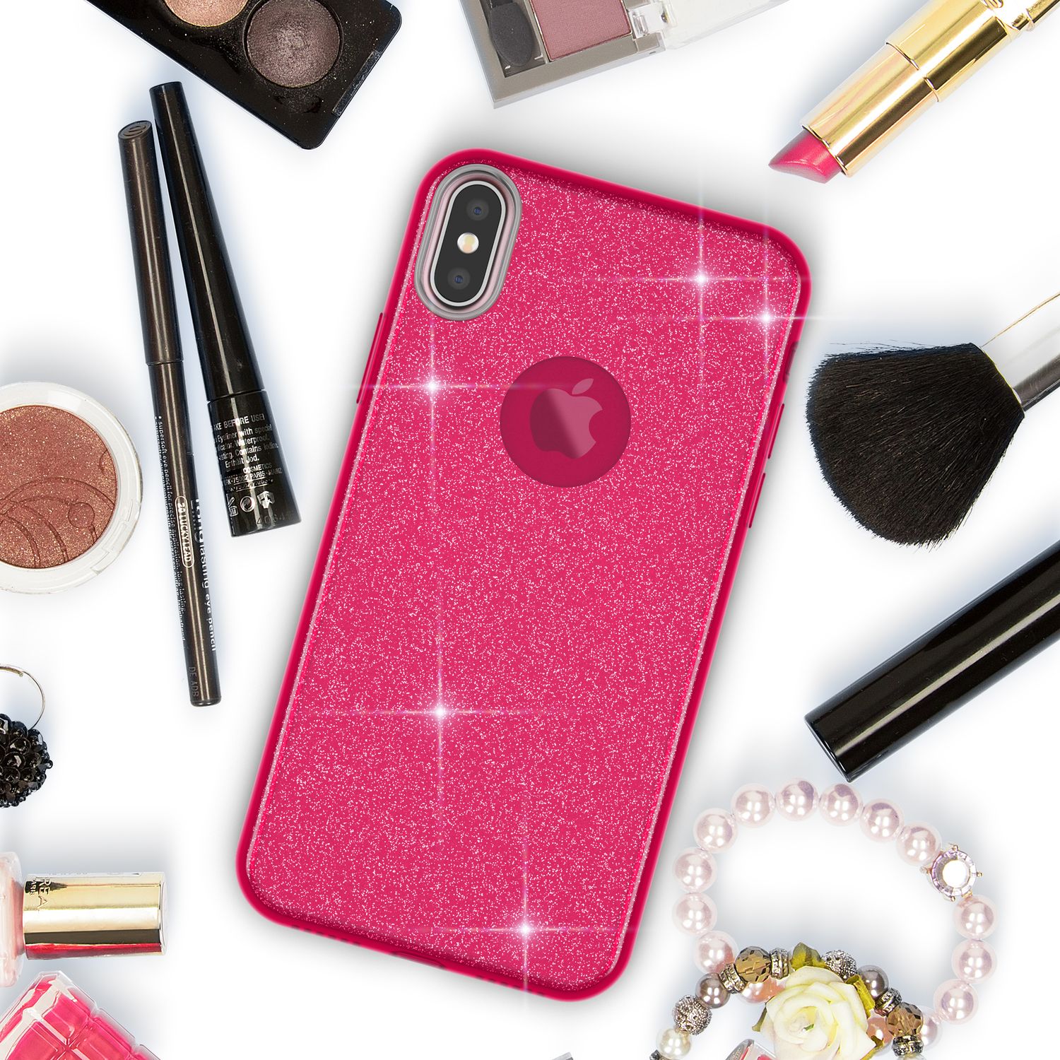 NALIA Glitzer Hülle für iPhone X XS, Slim 3in1 Handy Schutz Case Back Cover Etui Rot NALIA Protective Hülle