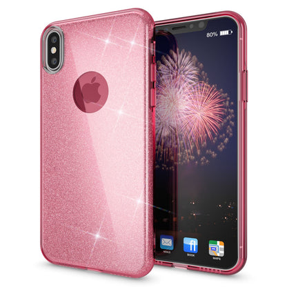 NALIA Glitzer Hülle für iPhone X XS, Slim 3in1 Handy Schutz Case Back Cover Etui Pink NALIA Protective Hülle
