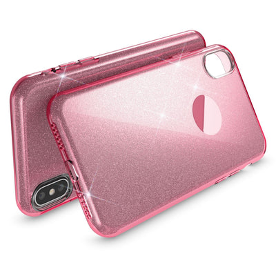 NALIA Glitzerhülle für iPhone X / XS – Funkelnder Glitzer-Look & Grip – SHINEPOP (Silikon Case) – Marke aus Berlin Pink NALIA Protective Hülle