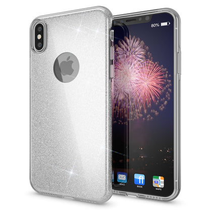 NALIA Glitzer Hülle für iPhone X XS, Slim 3in1 Handy Schutz Case Back Cover Etui Silber NALIA Protective Hülle