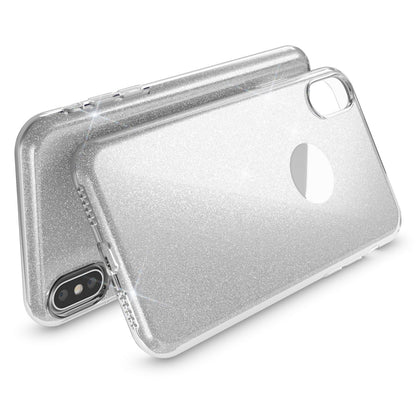 NALIA Glitzer Hülle für iPhone X XS, Slim 3in1 Handy Schutz Case Back Cover Etui Silber NALIA Protective Hülle