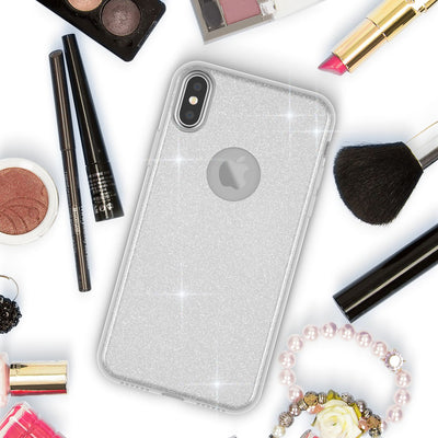 NALIA Glitzerhülle für iPhone X / XS – Funkelnder Glitzer-Look & Grip – SHINEPOP (Silikon Case) – Marke aus Berlin Silber NALIA Protective Hülle