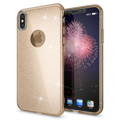 NALIA Glitzerhülle für iPhone X / XS – Funkelnder Glitzer-Look & Grip – SHINEPOP (Silikon Case) – Marke aus Berlin Gold NALIA Protective Hülle
