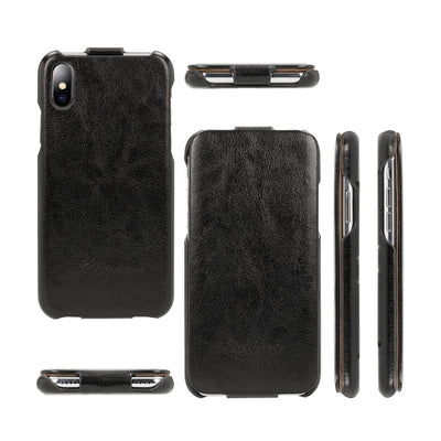 NALIA Klapphülle kompatibel mit iPhone X XS, Slim Hülle Flip-Case Kunst-Leder Vegan Cover, Phone Etui Ganzkörper Schutz, Dünne Vorne Hinten Rundum Handy-Tasche Bumper Schwarz NALIA Protective Hülle