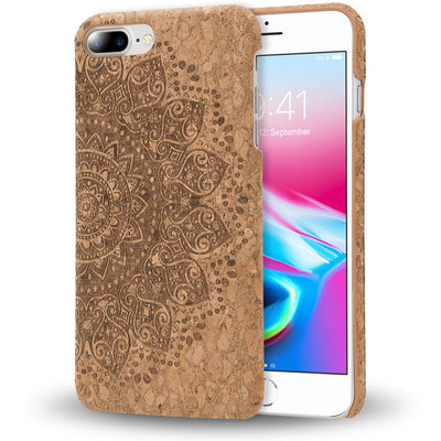 NALIA Kork Hülle kompatibel mit iPhone 8 Plus / 7 Plus, Natur-Holz Look Handyhülle Handy-Tasche Dünnes Ultra-Slim Hardcase Schutz Etui Back-Cover Bumper Case Schutzhülle Cork Mandala NALIA Protective Hülle