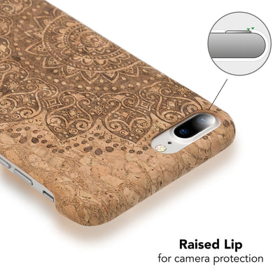 NALIA Kork Hülle kompatibel mit iPhone 8 Plus / 7 Plus, Natur-Holz Look Handyhülle Handy-Tasche Dünnes Ultra-Slim Hardcase Schutz Etui Back-Cover Bumper Case Schutzhülle Cork Mandala NALIA Protective Hülle