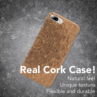 NALIA Kork Hülle kompatibel mit iPhone 8 Plus / 7 Plus, Natur-Holz Look Handyhülle Handy-Tasche Dünnes Ultra-Slim Hardcase Schutz Etui Back-Cover Bumper Case Schutzhülle Cork Mandala NALIA Protective Hülle