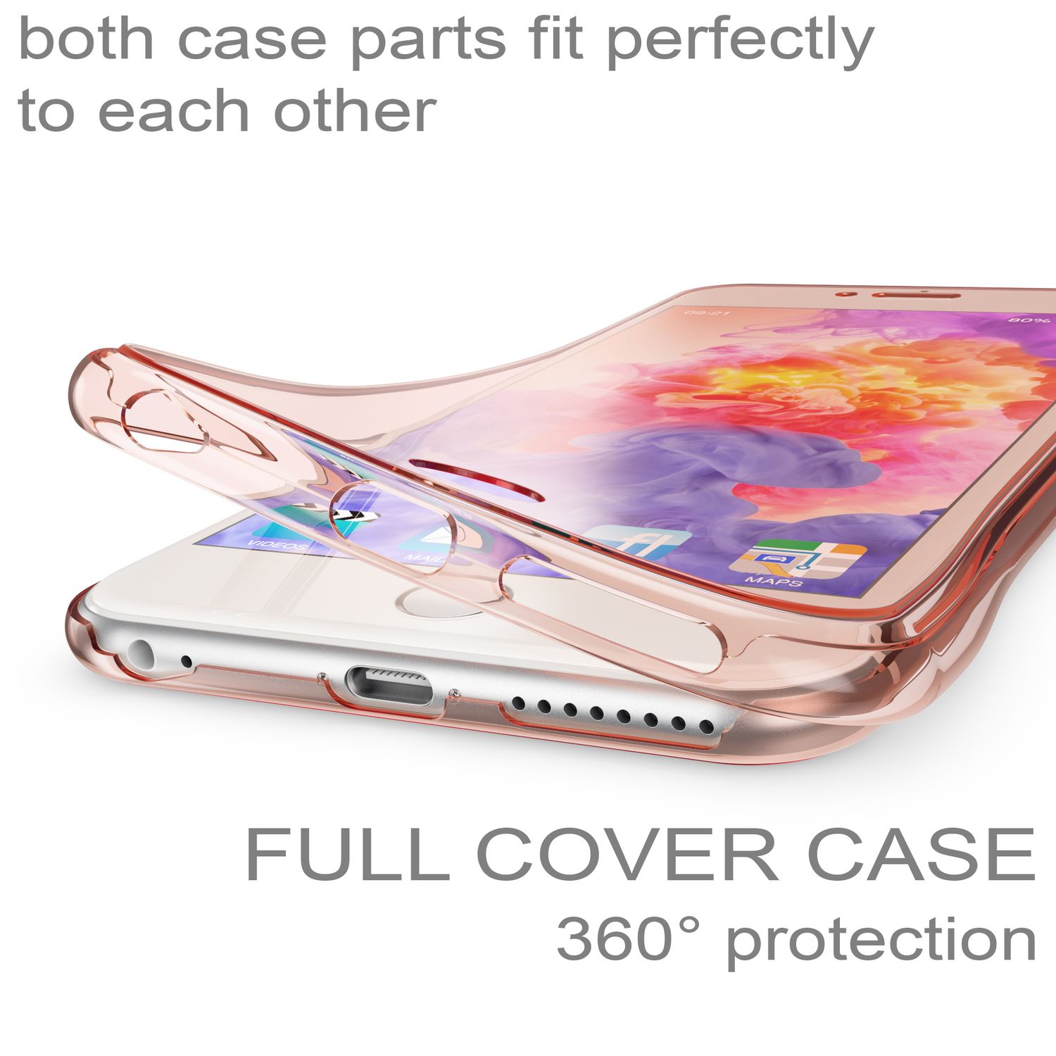NALIA 360° Hülle Apple iPhone 6 Plus 6S Plus Case klar Komplettschutz Rose Gold NALIA Protective Hülle