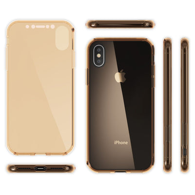 NALIA 360 Grad Handyhülle kompatibel mit Apple iPhone X XS, Full-Cover vorne hinten Hülle Doppel-Schutz, Dünn Ganzkörper Case Silikon Etui Handytasche Displayschutz Rückseite Gold NALIA Protective Hülle