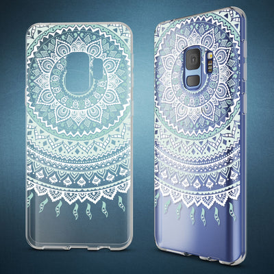 NALIA Handyhülle kompatibel mit Samsung Galaxy S9, Slim Silikon Motiv Case Crystal Schutzhülle Dünn Durchsichtig, Etui Handy-Tasche Back-Cover Transparent Bumper Circle Flowers NALIA SlimFit Hülle