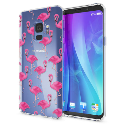 NALIA Handyhülle kompatibel mit Samsung Galaxy S9, Slim Silikon Motiv Case Crystal Schutzhülle Dünn Durchsichtig, Etui Handy-Tasche Back-Cover Transparent Bumper Flamingo Pink NALIA SlimFit Hülle