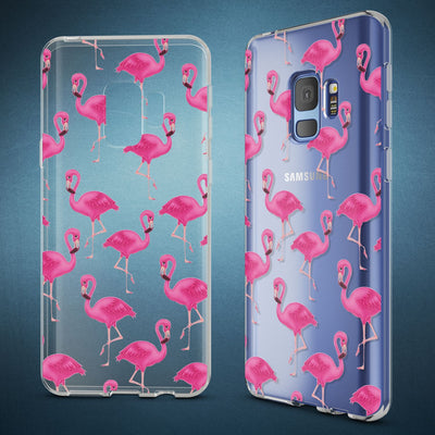 NALIA Handyhülle kompatibel mit Samsung Galaxy S9, Slim Silikon Motiv Case Crystal Schutzhülle Dünn Durchsichtig, Etui Handy-Tasche Back-Cover Transparent Bumper Flamingo Pink NALIA SlimFit Hülle