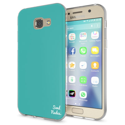 NALIA Handyhülle kompatibel mit Samsung Galaxy A5 2017, Lustig Silikon Phone Etui Dünnes Case Ultra-Slim Schutzhülle Spruch Handy-Tasche Back-Cover Bumper Send nudes (Cyan) NALIA Protective Hülle