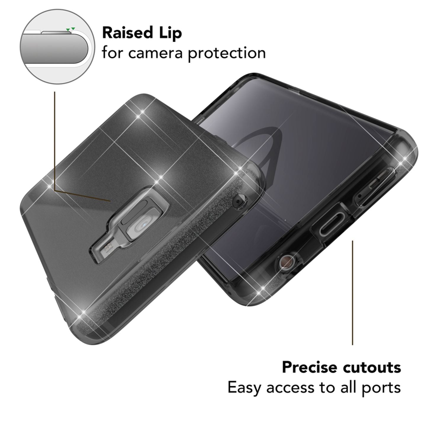 Samsung Galaxy S9 Hülle Handyhülle von NALIA, Glitzer Slim Case Cover Schutzhülle Schwarz NALIA Protective Hülle