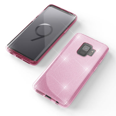 NALIA Glitzerhülle für Samsung Galaxy S9 – Funkelnder Glitzer-Look & Grip – SHINEPOP (Silikon Case) – Marke aus Berlin Pink NALIA Protective Hülle