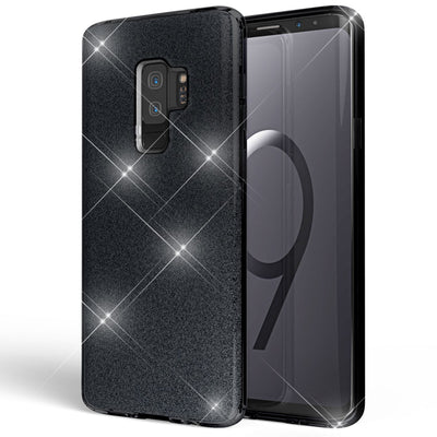 NALIA Glitzerhülle für Samsung Galaxy S9 Plus – Funkelnder Glitzer-Look & Grip – SHINEPOP (Silikon Case) – Marke aus Berlin Schwarz NALIA Protective Hülle