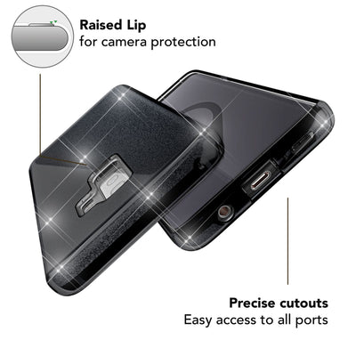 NALIA Glitzerhülle für Samsung Galaxy S9 Plus – Funkelnder Glitzer-Look & Grip – SHINEPOP (Silikon Case) – Marke aus Berlin Schwarz NALIA Protective Hülle