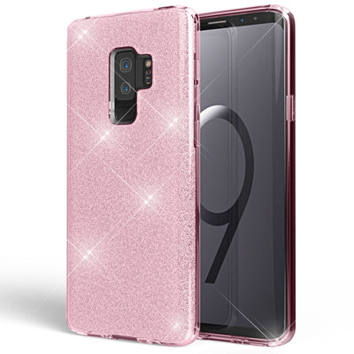 NALIA Glitzerhülle für Samsung Galaxy S9 Plus – Funkelnder Glitzer-Look & Grip – SHINEPOP (Silikon Case) – Marke aus Berlin Pink NALIA Protective Hülle