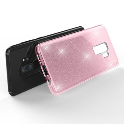 NALIA Glitzerhülle für Samsung Galaxy S9 Plus – Funkelnder Glitzer-Look & Grip – SHINEPOP (Silikon Case) – Marke aus Berlin Pink NALIA Protective Hülle