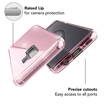 NALIA Glitzerhülle für Samsung Galaxy S9 Plus – Funkelnder Glitzer-Look & Grip – SHINEPOP (Silikon Case) – Marke aus Berlin Pink NALIA Protective Hülle