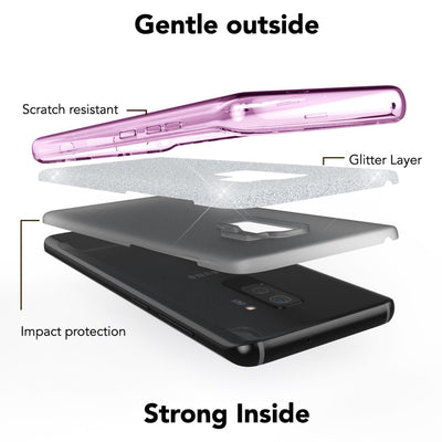 NALIA Glitzerhülle für Samsung Galaxy S9 Plus – Funkelnder Glitzer-Look & Grip – SHINEPOP (Silikon Case) – Marke aus Berlin Lila NALIA Protective Hülle