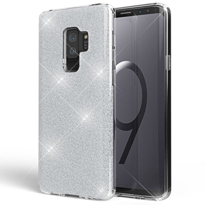 NALIA Glitzerhülle für Samsung Galaxy S9 Plus – Funkelnder Glitzer-Look & Grip – SHINEPOP (Silikon Case) – Marke aus Berlin Silber NALIA Protective Hülle