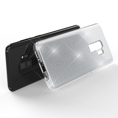 NALIA Glitzerhülle für Samsung Galaxy S9 Plus – Funkelnder Glitzer-Look & Grip – SHINEPOP (Silikon Case) – Marke aus Berlin Silber NALIA Protective Hülle