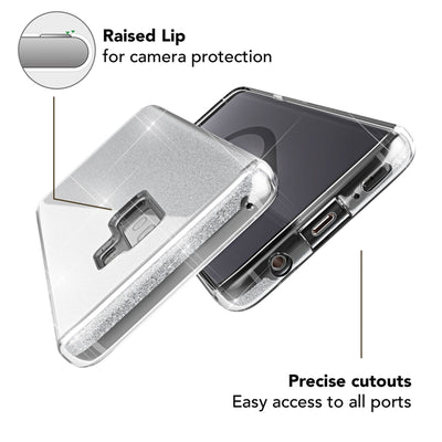 NALIA Glitzerhülle für Samsung Galaxy S9 Plus – Funkelnder Glitzer-Look & Grip – SHINEPOP (Silikon Case) – Marke aus Berlin Silber NALIA Protective Hülle
