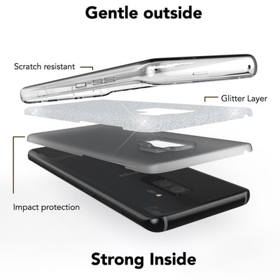 NALIA Glitzerhülle für Samsung Galaxy S9 Plus – Funkelnder Glitzer-Look & Grip – SHINEPOP (Silikon Case) – Marke aus Berlin Silber NALIA Protective Hülle
