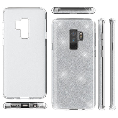 NALIA Glitzerhülle für Samsung Galaxy S9 Plus – Funkelnder Glitzer-Look & Grip – SHINEPOP (Silikon Case) – Marke aus Berlin Silber NALIA Protective Hülle