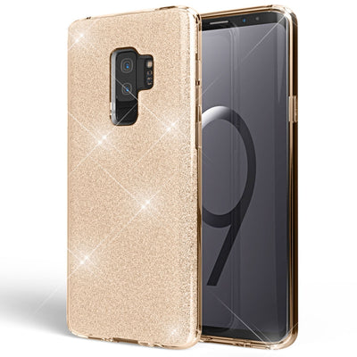 NALIA Glitzerhülle für Samsung Galaxy S9 Plus – Funkelnder Glitzer-Look & Grip – SHINEPOP (Silikon Case) – Marke aus Berlin Gold NALIA Protective Hülle