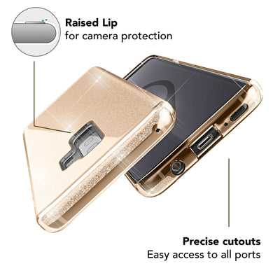 NALIA Glitzerhülle für Samsung Galaxy S9 Plus – Funkelnder Glitzer-Look & Grip – SHINEPOP (Silikon Case) – Marke aus Berlin Gold NALIA Protective Hülle