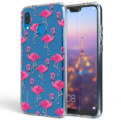 NALIA Handyhülle kompatibel mit Huawei P20 Lite, Slim Silikon Motiv Case Back-Cover Crystal Schutzhülle Dünn Durchsichtig, Etui Handy-Tasche Transparent Bumper Flamingo Green NALIA SlimFit Hülle
