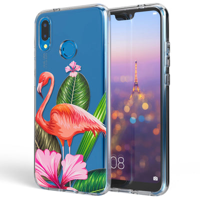 NALIA Handyhülle kompatibel mit Huawei P20 Lite, Slim Silikon Motiv Case Back-Cover Crystal Schutzhülle Dünn Durchsichtig, Etui Handy-Tasche Transparent Bumper Flamingo Green NALIA SlimFit Hülle