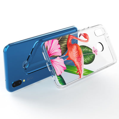 NALIA Handyhülle kompatibel mit Huawei P20 Lite, Slim Silikon Motiv Case Back-Cover Crystal Schutzhülle Dünn Durchsichtig, Etui Handy-Tasche Transparent Bumper Flamingo Green NALIA SlimFit Hülle