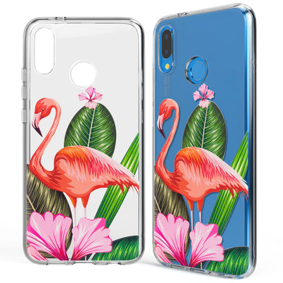 NALIA Handyhülle kompatibel mit Huawei P20 Lite, Slim Silikon Motiv Case Back-Cover Crystal Schutzhülle Dünn Durchsichtig, Etui Handy-Tasche Transparent Bumper Flamingo Green NALIA SlimFit Hülle