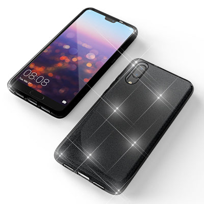 NALIA Glitzerhülle für Huawei P20 – Funkelnder Glitzer-Look & Grip – SHINEPOP (Silikon Case) – Marke aus Berlin Schwarz NALIA Protective Hülle