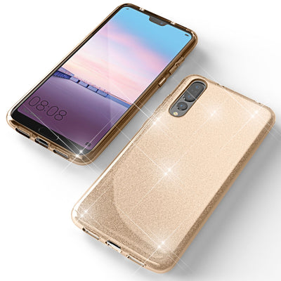 NALIA Glitzerhülle für Huawei P20 Pro – Funkelnder Glitzer-Look & Grip – SHINEPOP (Silikon Case) – Marke aus Berlin Gold NALIA Protective Hülle